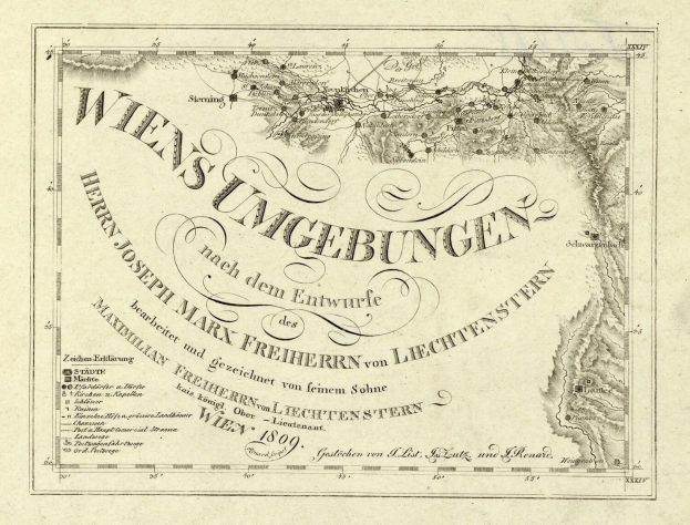 Alte detaillierte Karte von Wien, Deutschland, die Städte, Ortschaften, geografische Merkmale, Straßen, Sehenswürdigkeiten und Text mit zusätzlichen Informationen wie Bevölkerung zeigt.