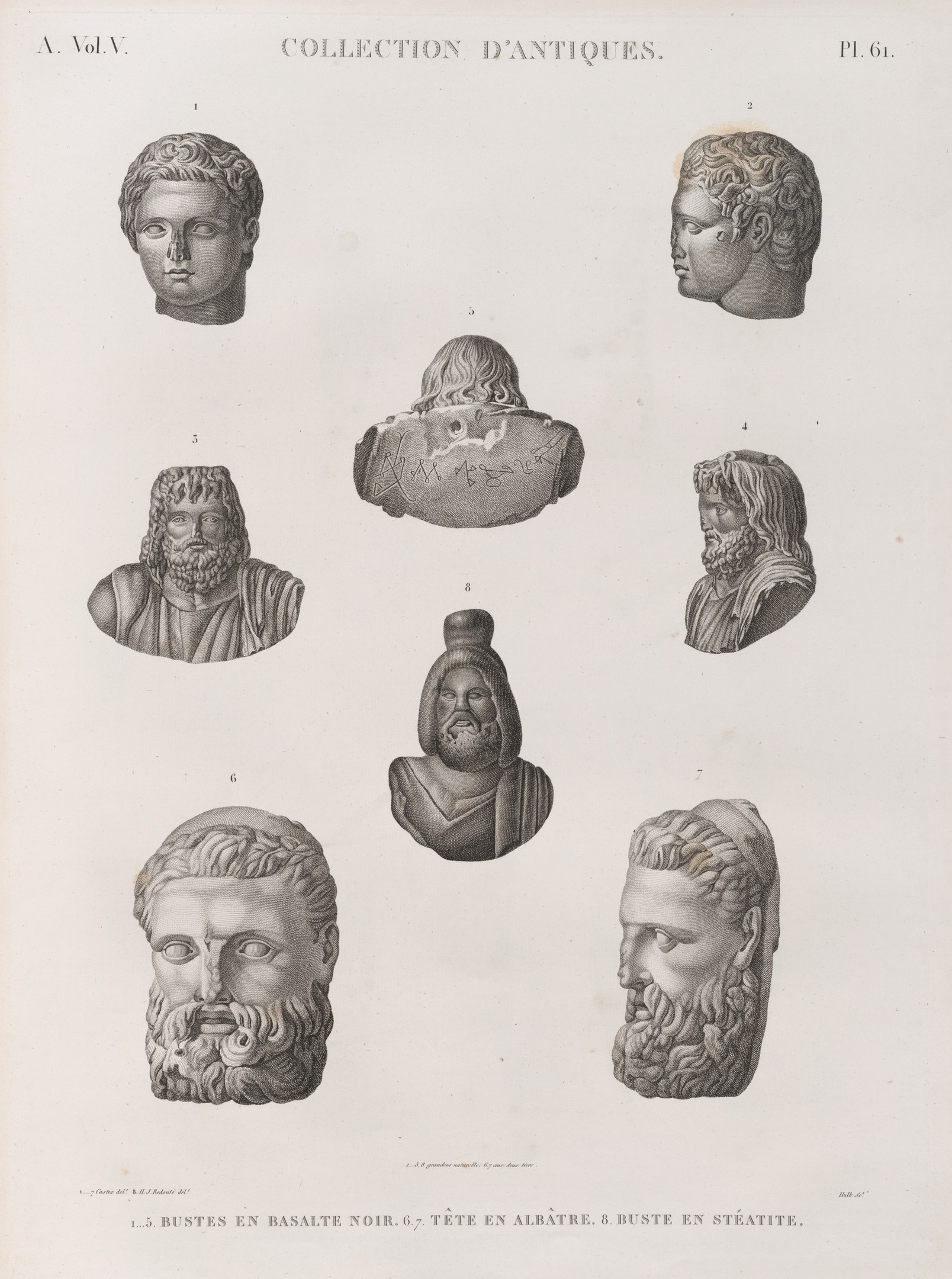 A symmetrical arrangement of diverse human face sculptures with varied expressions, hairstyles, ages, genders, and ethnicities on a book page with bold text.