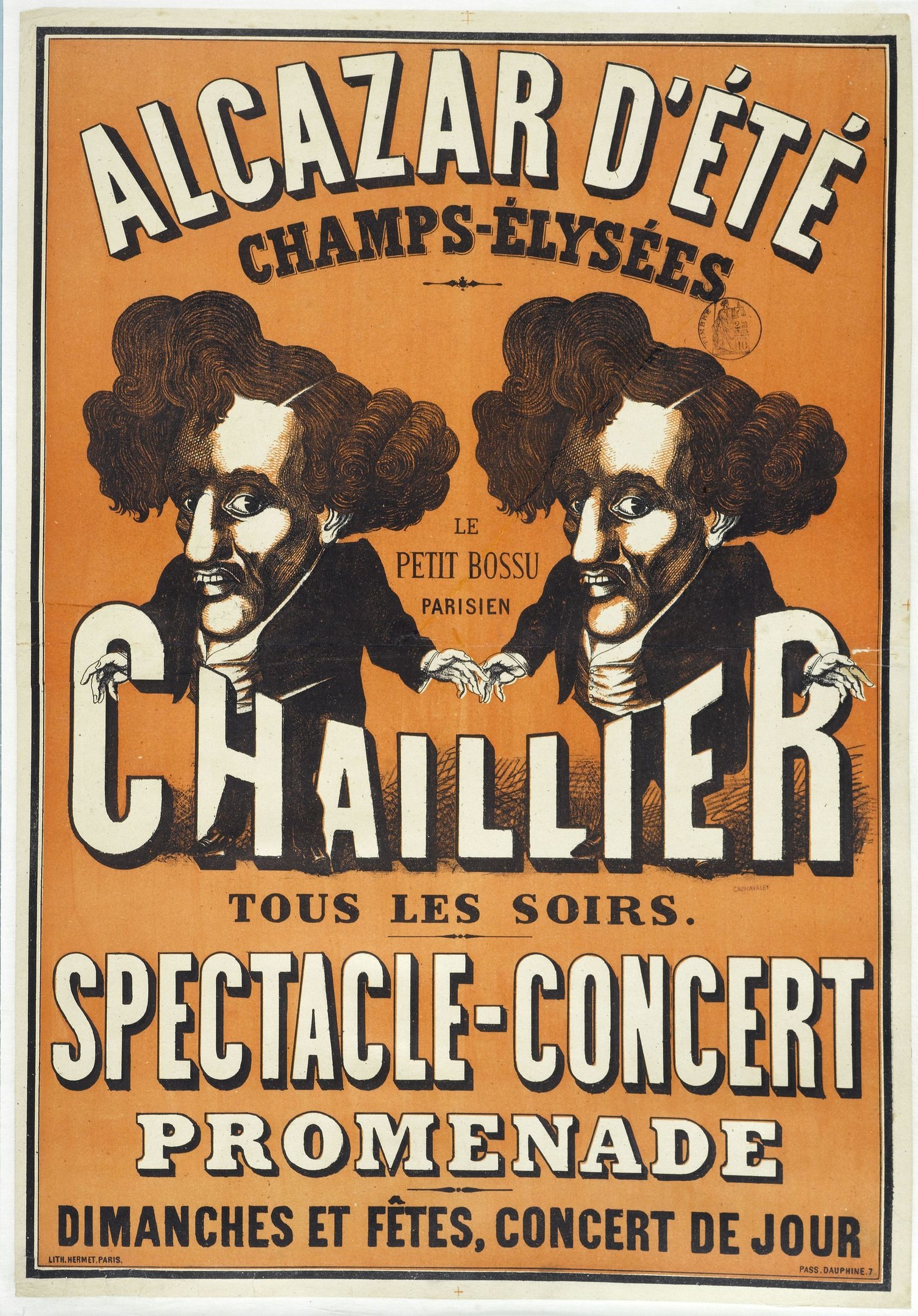 Zwei Männer in Anzügen stehen nebeneinander mit ernsten Gesichtern und werben für ein Spektakelkonzert.