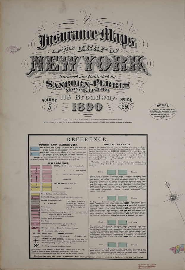 Black and white map of New York on the cover of an old book with faint text on the paper.