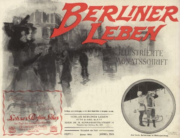 Umschlag eines alten Buches mit dem Titel "Berliner Leben" mit einem Foto von Menschen in traditioneller deutscher Kleidung