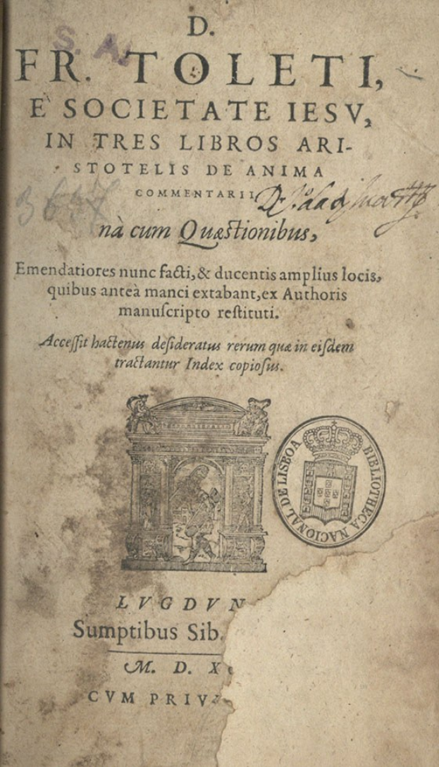 Altes Buch mit Text und einer Illustration, das ein altes Siegel auf dem Cover trägt.