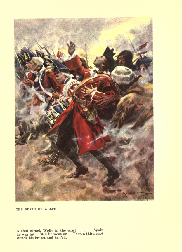 Ein Plakat mit einer Gruppe verzweifelter Menschen und der Beschriftung 'Der Tod von Wolfe' unten.