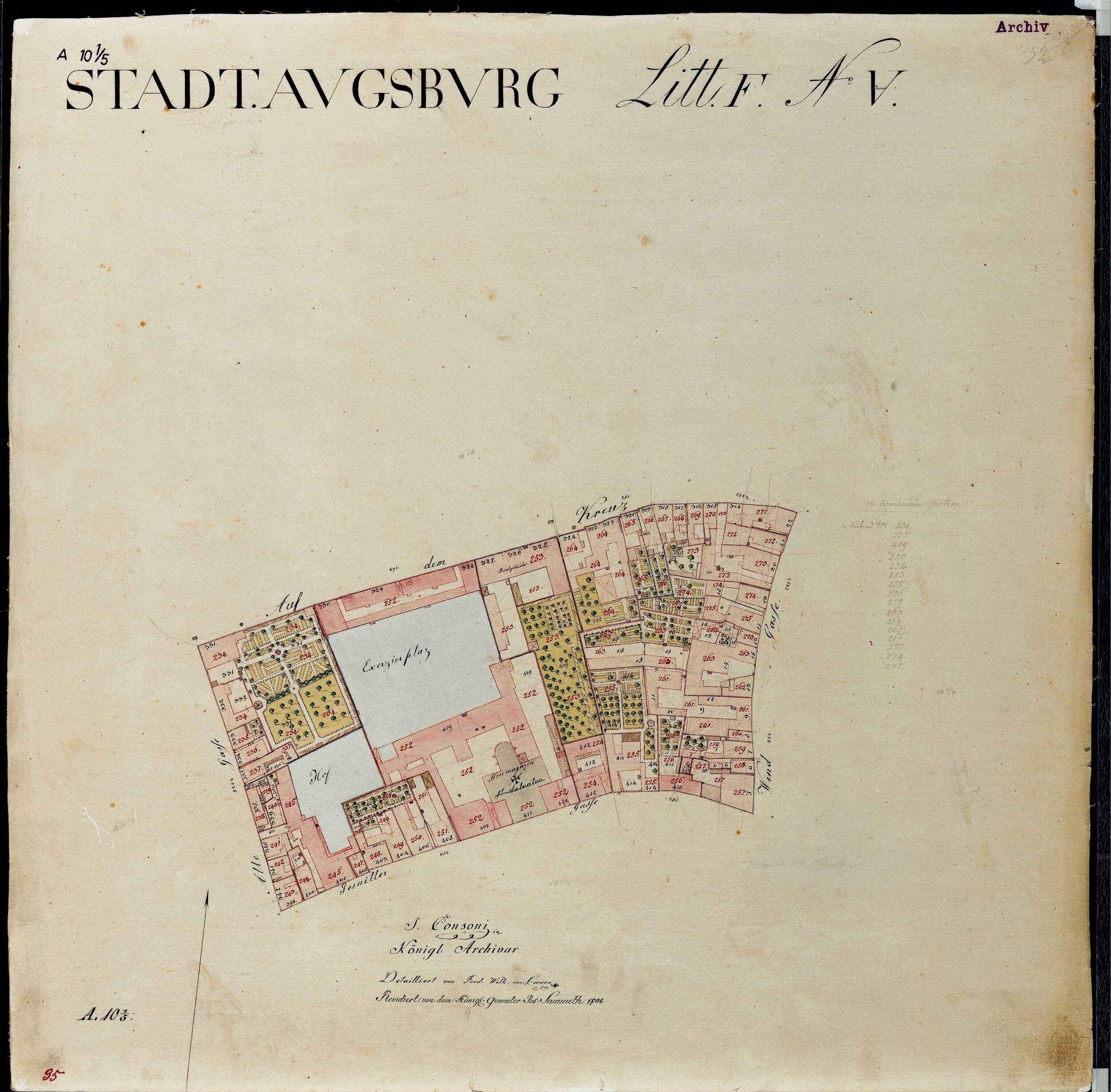 Detailed old map of Stadtavgsbvrg showing streets, buildings, landmarks, and text with additional city information.