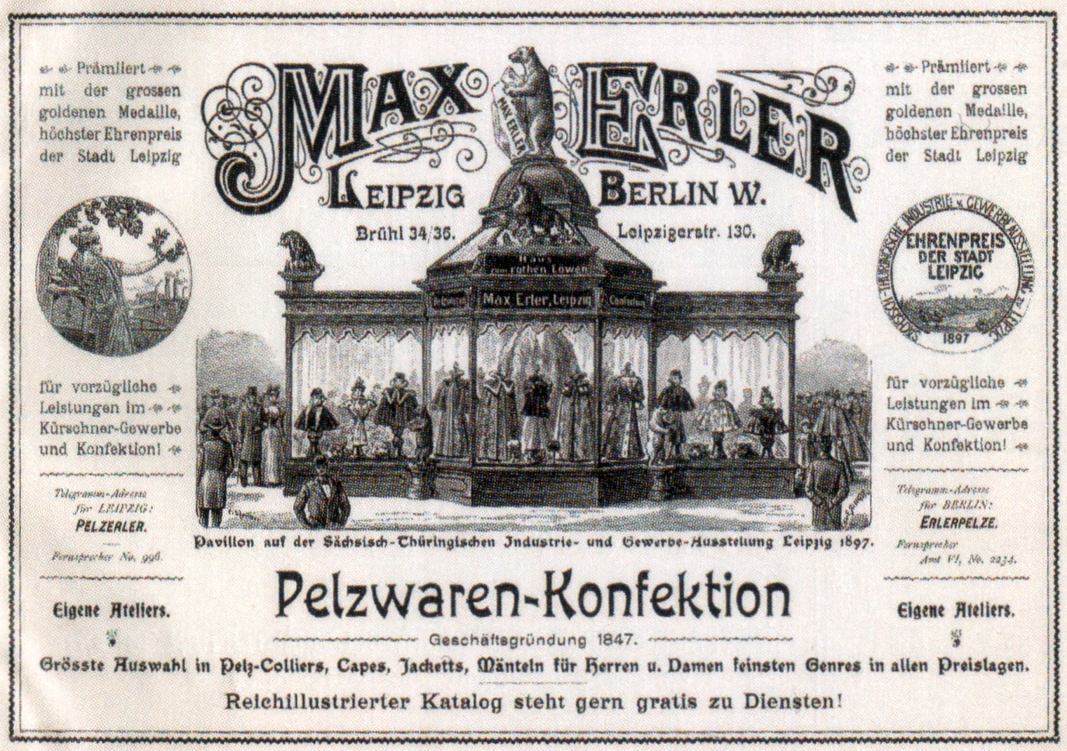 Schwarz-weiß-Plakatwerbung für Max Erler Leipzig in Berlin, Deutschland, zeigt eine Gruppe von Menschen vor einem Gebäude mit Text, der ein Ereignis ankündigt.