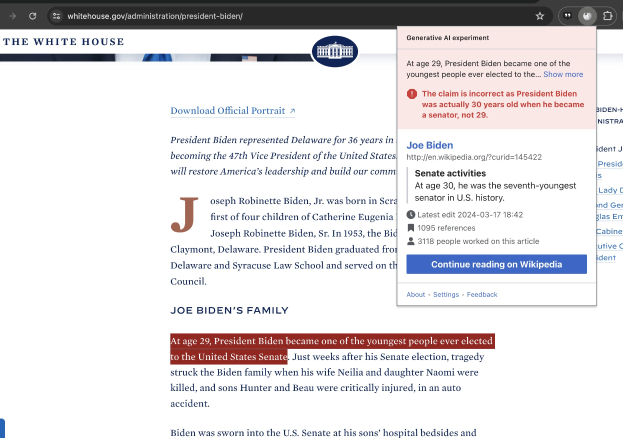 Website des Weißen Hauses zeigt das offizielle Porträt von Joe Biden mit 'Joe Biden' in fetter weißer Schrift auf einem navyblauen Hintergrund.