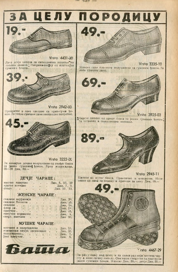 Eine Reihe verschiedener Schuhe, die auf einem alten Buch mit beschreibendem Text und Zahlen angeordnet sind.