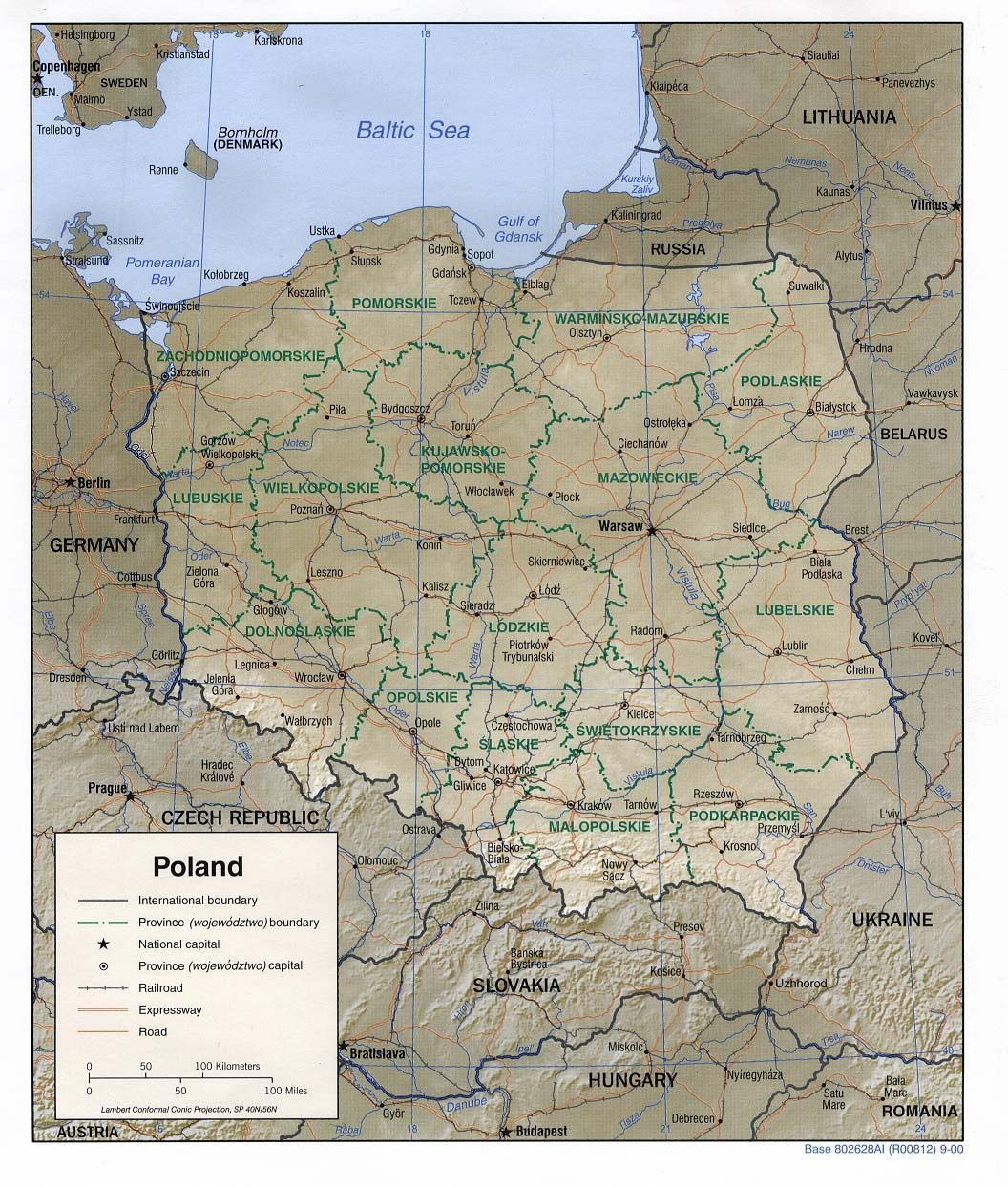 Großes detailliertes politisches Kartenmaterial von Polen mit Straßen, Städten und geografischen Merkmalen, begleitet von erklärendem Text.