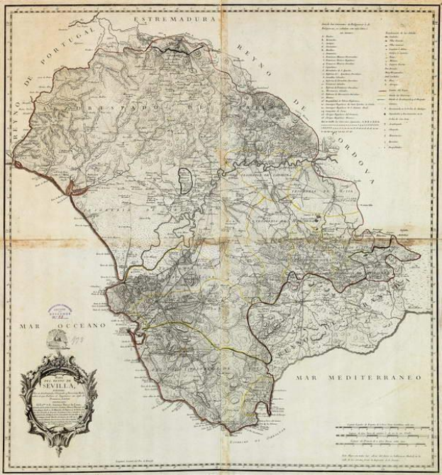 Alte detaillierte Karte von Sizilien, Italien, mit geografischen Merkmalen, Text und einem verzierten Rahmen.
