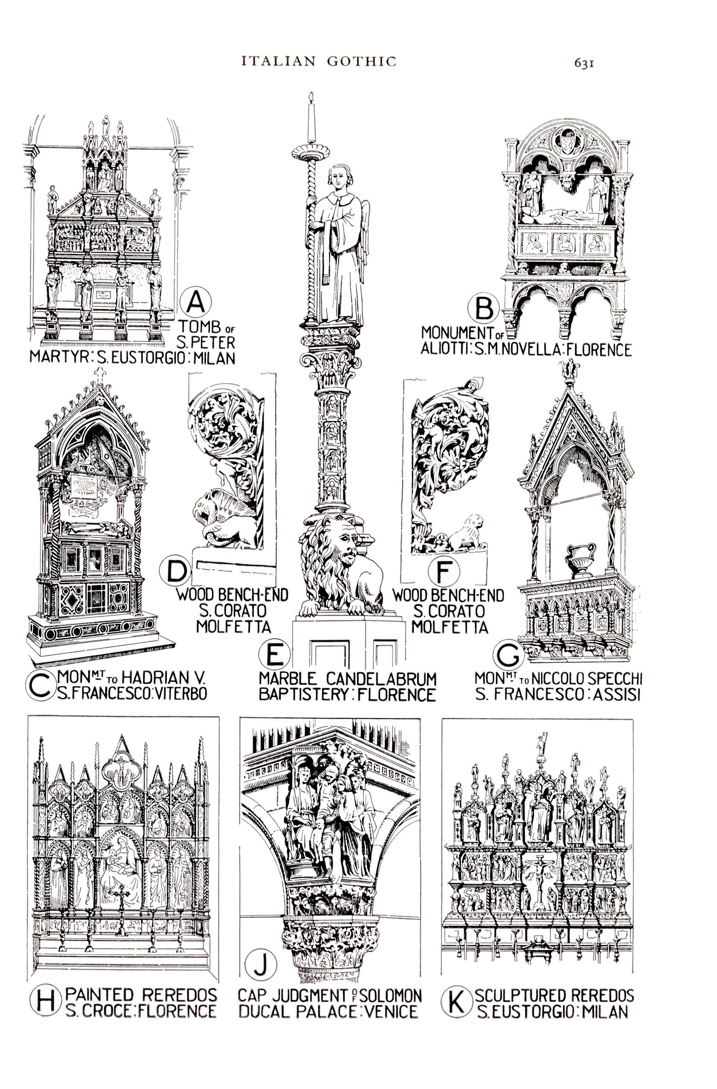 A poster featuring a detailed drawing of gothic architecture with intricate sculptures and accompanying explanatory text.