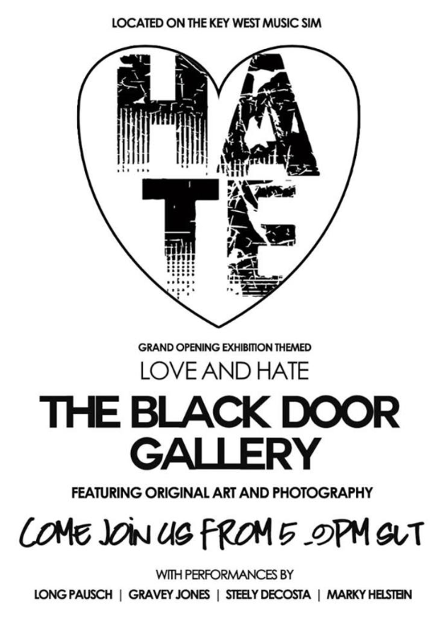 Ein weißes Plakat mit dem Wort 'HATE' in Schwarz, mittig in einem Herz