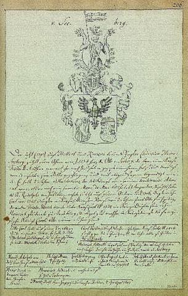 Ein altes Dokument mit einem Wappen, das als Geburts- und Taufregister des Kaisers Wilhelm II. von Deutschland gilt.