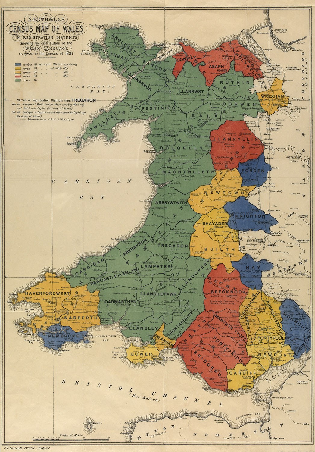 A poster displaying a map of Wales and England with counties highlighted in different colors, accompanied by text detailing county names and boundaries.