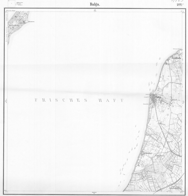 Black and white map of Frisches Haff showing streets, buildings, and landmarks.