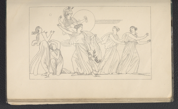 Ein Buchumschlag mit einer lebendigen Illustration einer Gruppe von Frauen, die energisch und synchron tanzen, mit detaillierter Kleidung und Gesichtsausdrücken.