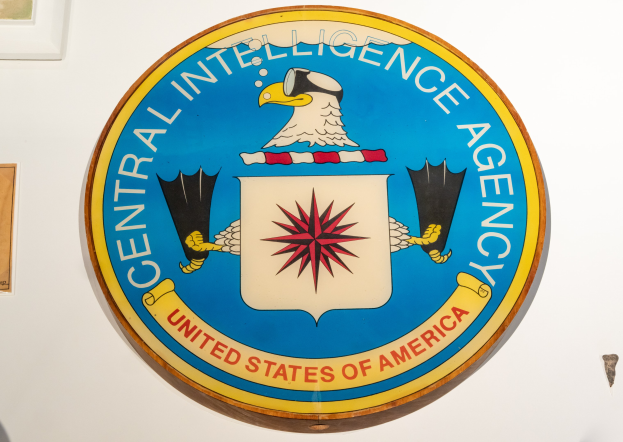 Das CIA-Logo und der Text "CIA" auf einem blauen Hintergrund mit weißem Rahmen.