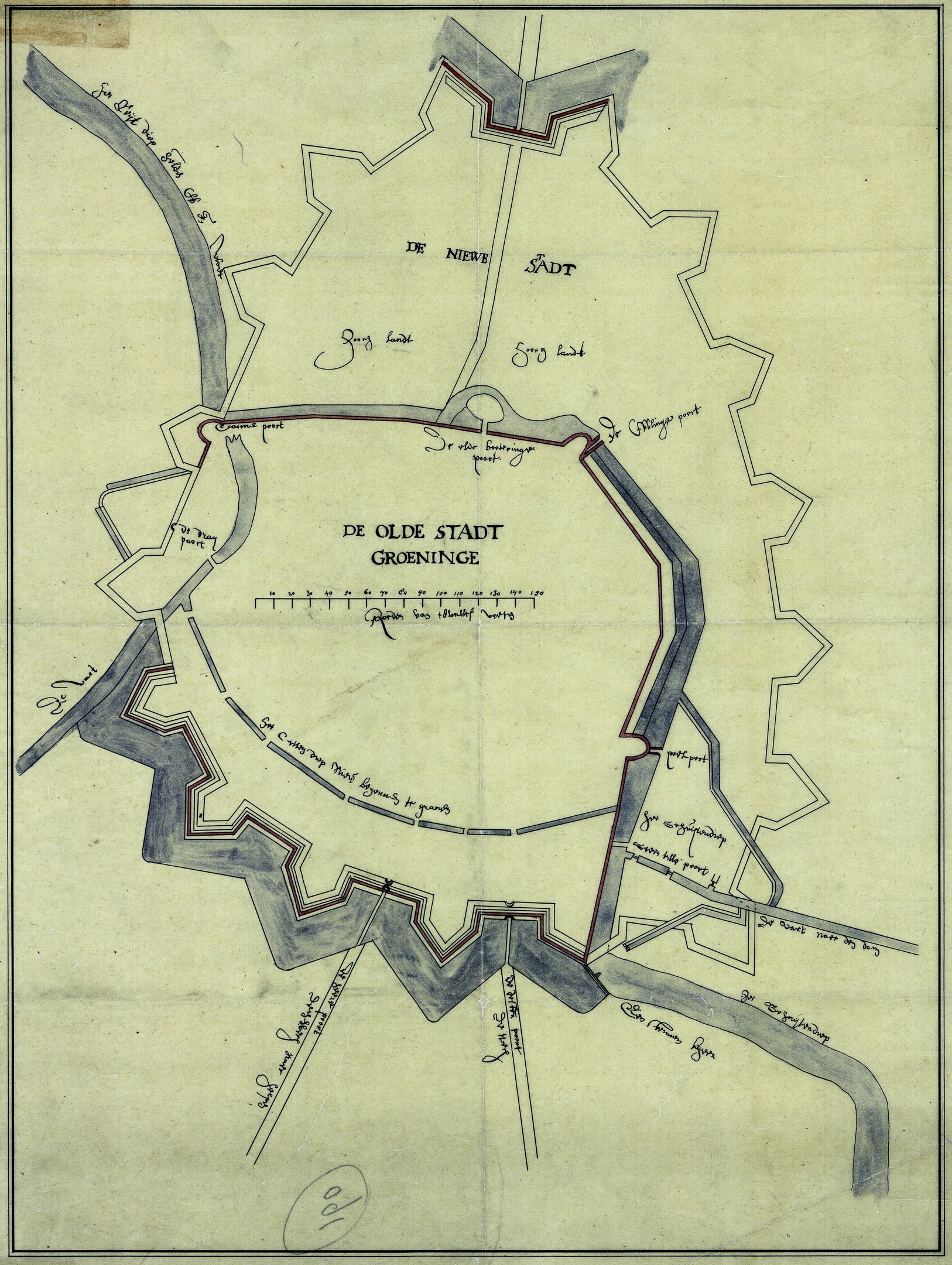 Detailed map of Stadt Groeningen showing streets, buildings, and landmarks with labeled text.