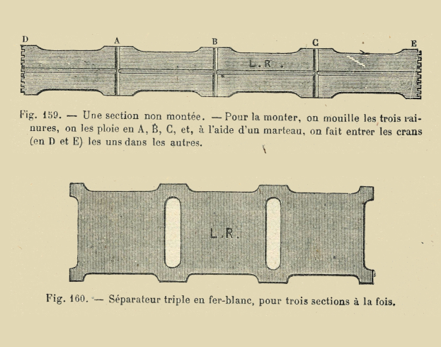 Eine Buchseite mit einer Zeichnung eines Metallteils, begleitet von Text und Diagrammen, die dessen Informationen enthalten.