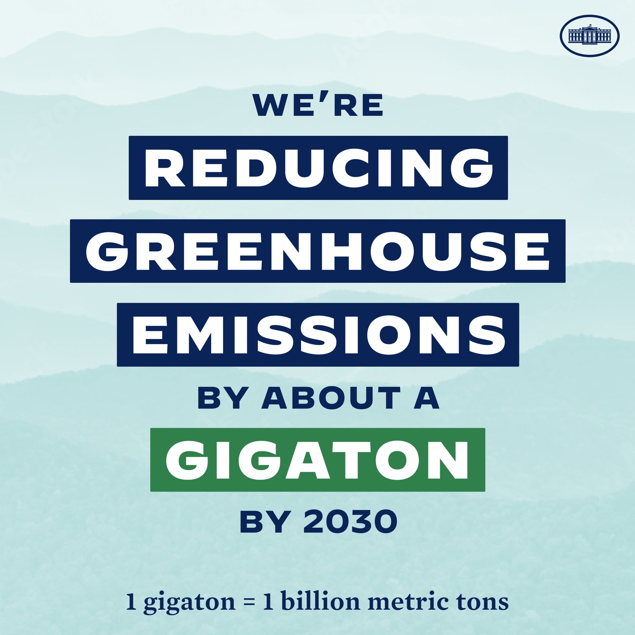 Plakat mit Text und Logo, auf dem "Wir reduzieren die Treibhausgasemissionen bis 2030 um etwa eine Gigatonne" steht und für eine signifikante Reduzierung der Treibhausgasemissionen bis 2030 wirbt.