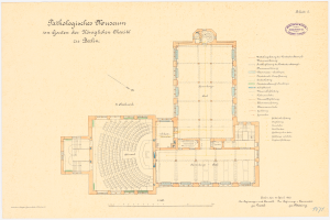 Ein detaillierter Grundrissplan der Bibliothek des Königliches Châteaux in Berlin, der verschiedene Räume, Flure und Besonderheiten mit begleitendem Text zeigt.