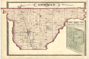 Ein alter Stadtplan von Berlin, Deutschland, mit dem Vergnügungspark in der Mitte, auf Papier mit Text oben und unten gedruckt.