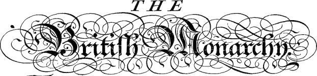 Fetter, schwarzer Text, der "The British Monarchy" in der Mitte auf einem weißen Hintergrund mit einem schmalen schwarzen Rand zeigt.