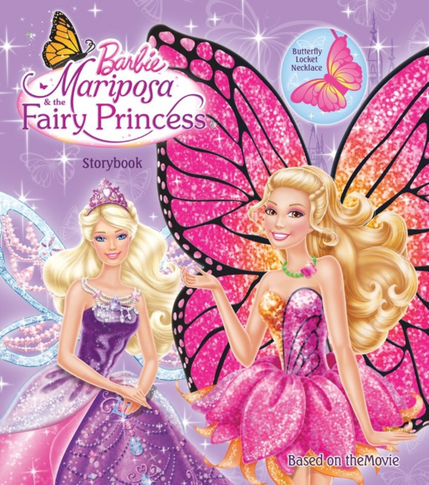 Ein Plakat mit zwei Engelsbabys, beschriftet mit "Barbie Mariposa Fairy Princess."