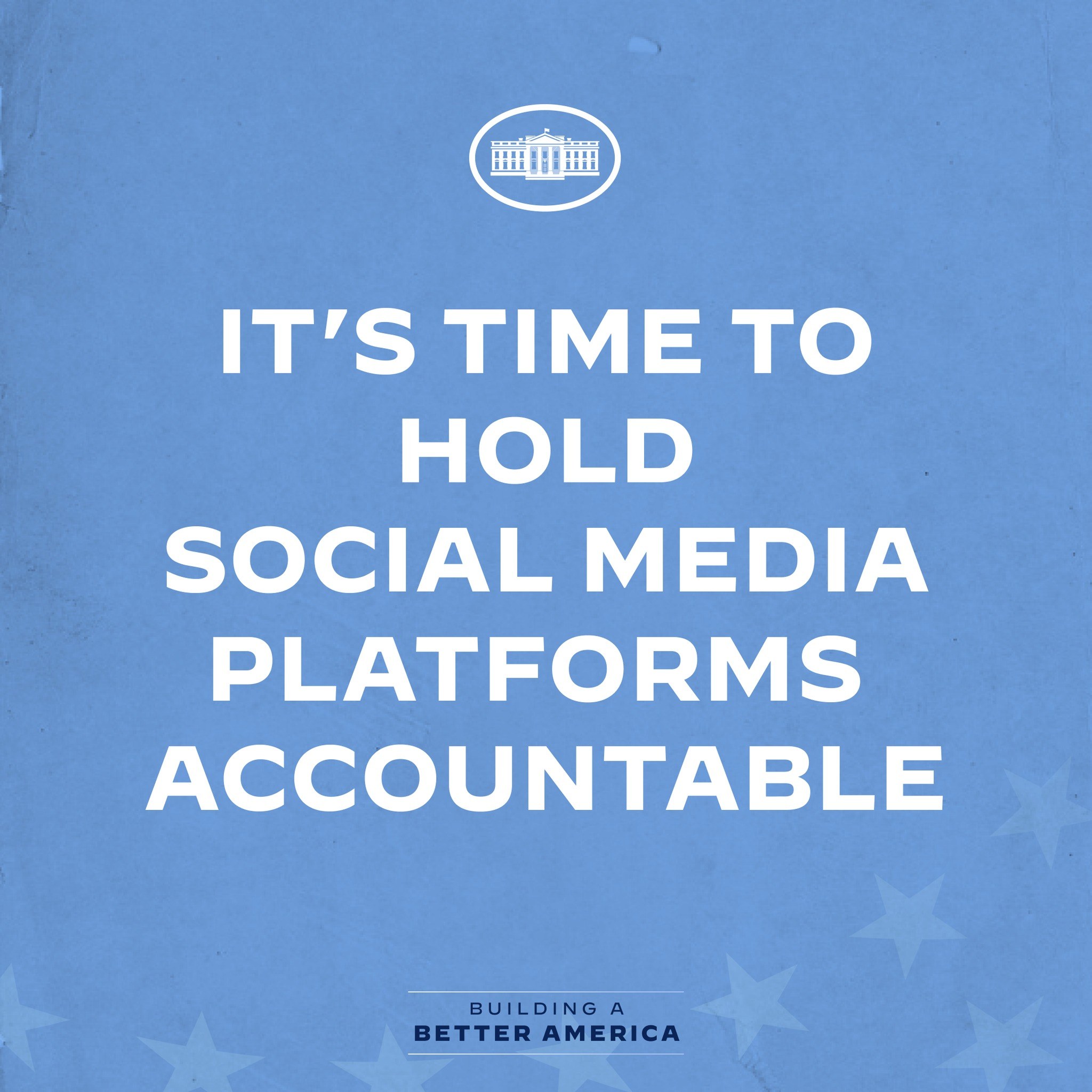 Ein Plakat mit fetter schwarzer Schrift, die 'Es ist an der Zeit, Social-Media-Plattformen zur Rechenschaft zu ziehen' sagt, auf einem weißen Hintergrund, eingerahmt von einem dünnen schwarzen Rand.