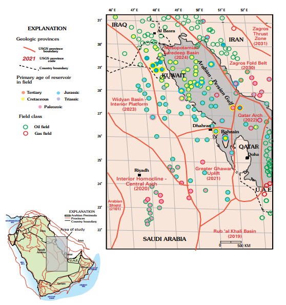 A poster featuring a map of the Gulf of Oman with marked oil and gas fields, accompanied by explanatory text.