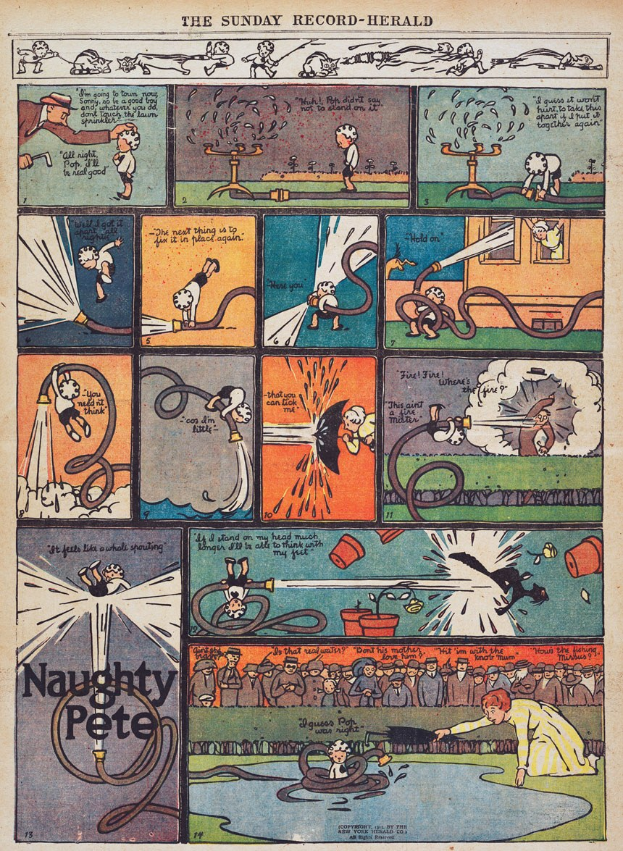 Cartoon of a suited man in a comic strip surrounded by narrative text.