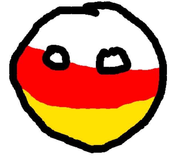 Ein Smiley mit horizontalen Streifen in den Farben der deutschen Flagge: schwarz, rot und gelb, vor einem weißen Hintergrund.