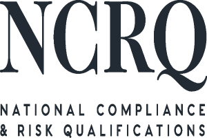 White background with centered bold black text "National Compliance & Risk Qualifications" in a modern font, enclosed by a thin black border.