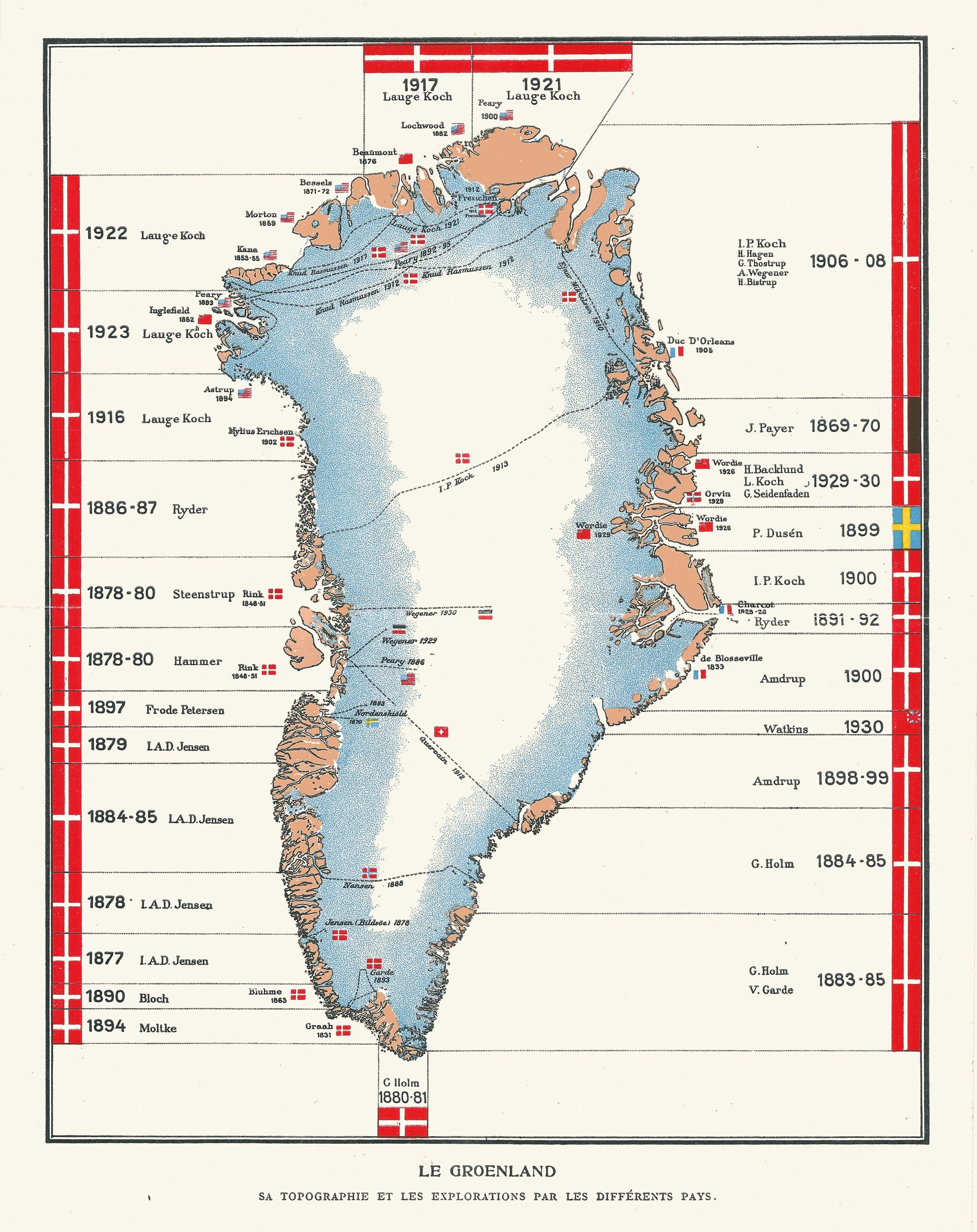 Plakat einer Karte von Grönland mit der Ausdehnung des arktischen Meereises, begleitet von detaillierten Texten und numerischen Daten.