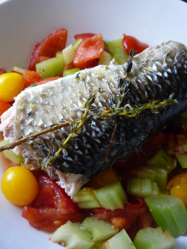 Ein Teller mit verschiedenen Gemüse und einem Stück Fleisch.
