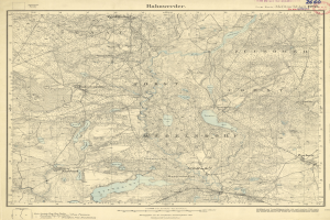 Ein altes topografisches Kartenblatt von Ruhwerder, Deutschland, mit detaillierten Geländedaten, Text und einem Stempel.