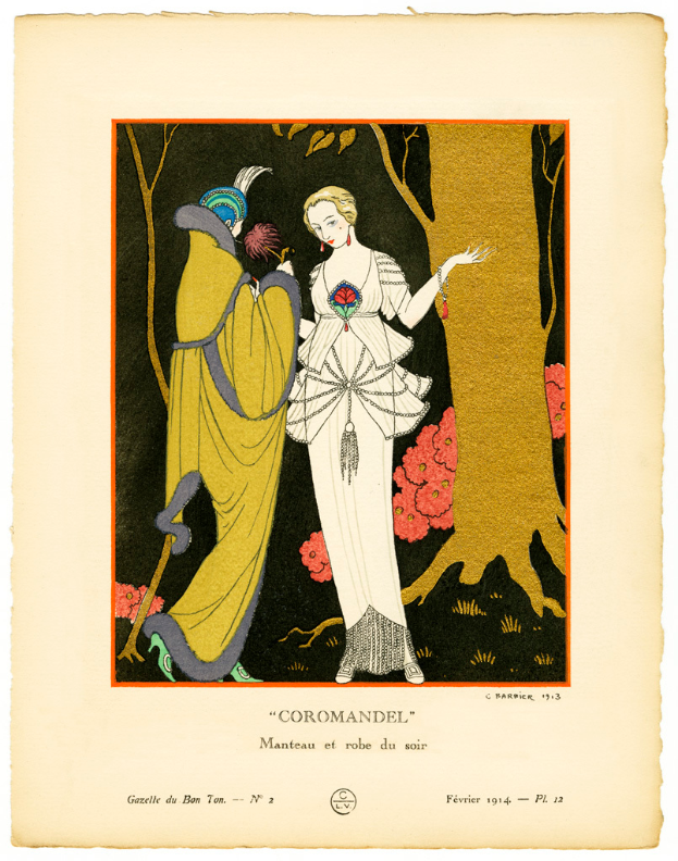 Ein Magazinumschlag mit einem Gemälde einer Frau und einer Person daneben, darunter der Name 'Coromandel'.