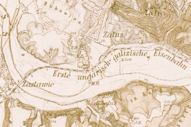 Detailed old map of Eisenbahn, Germany, showing streets, buildings, and landmarks.