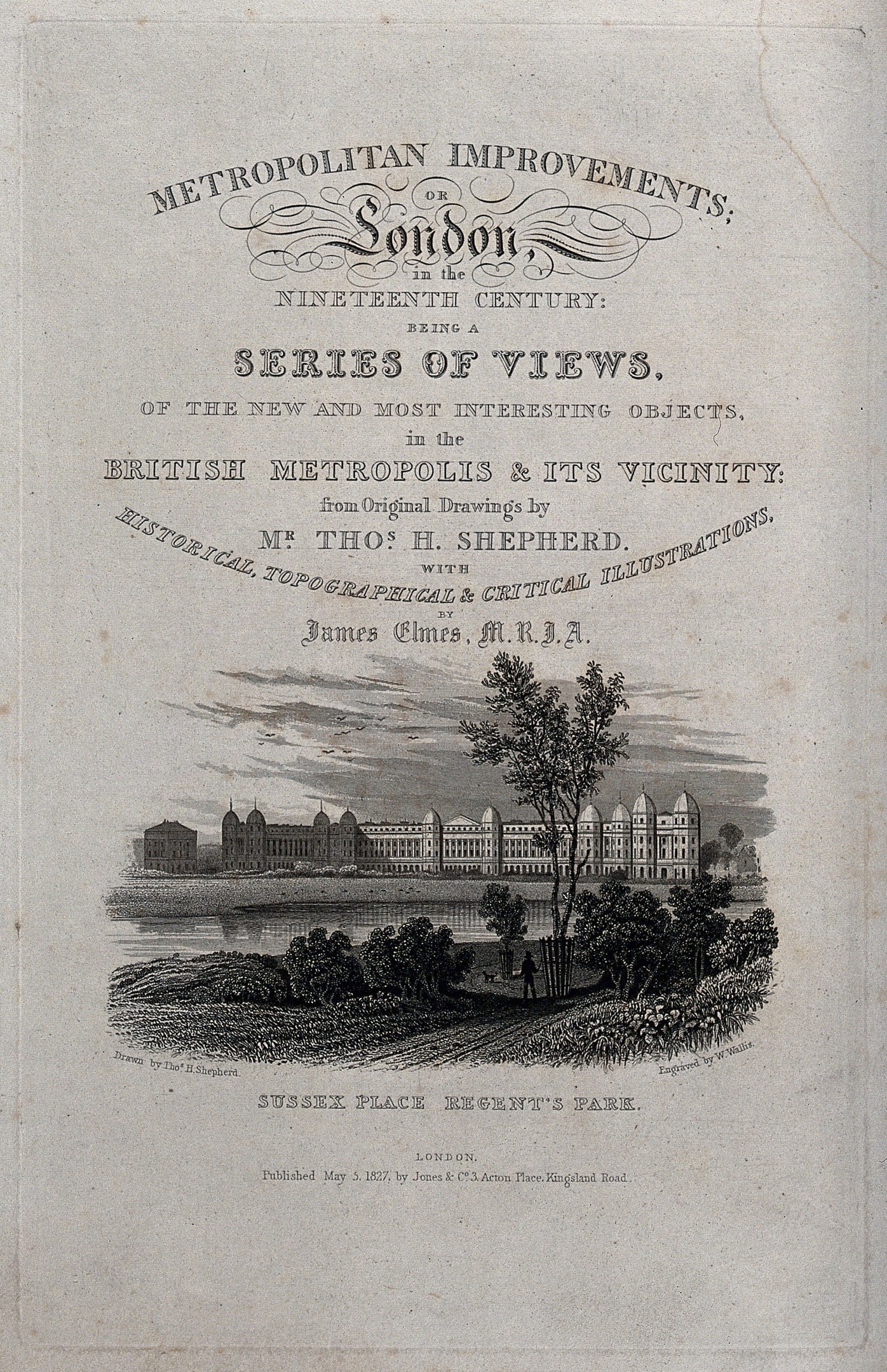 Old book cover with a detailed cityscape illustration featuring green trees, tall buildings, and classic serif text.