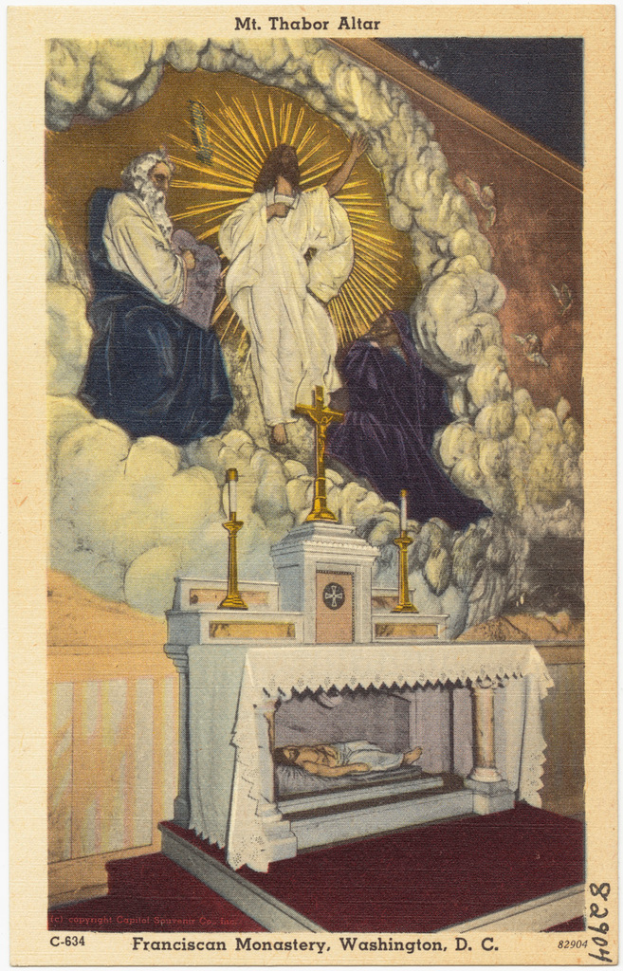 Ein Papierschnitt mit mehreren Männern und Text oben und unten.