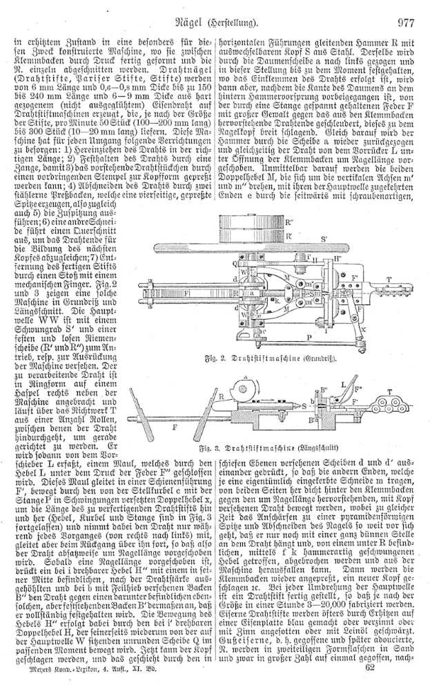 Eine Seite aus einem Buch mit einer Zeichnung einer Maschine, überschrieben mit "Deutsches Patent 977,977", umgeben von mehreren Bildern der Maschine.