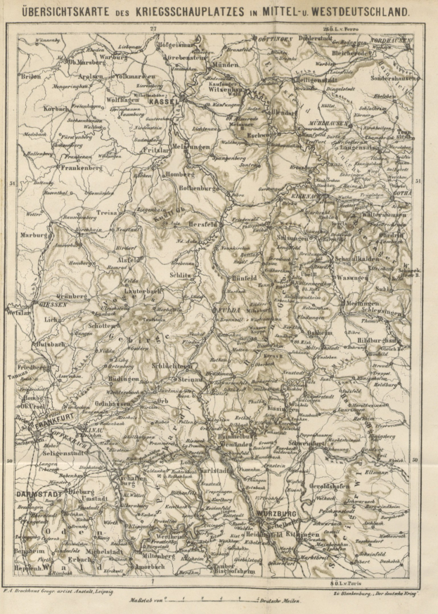 Old map of Germany with labeled provinces and handwritten text on aged paper.